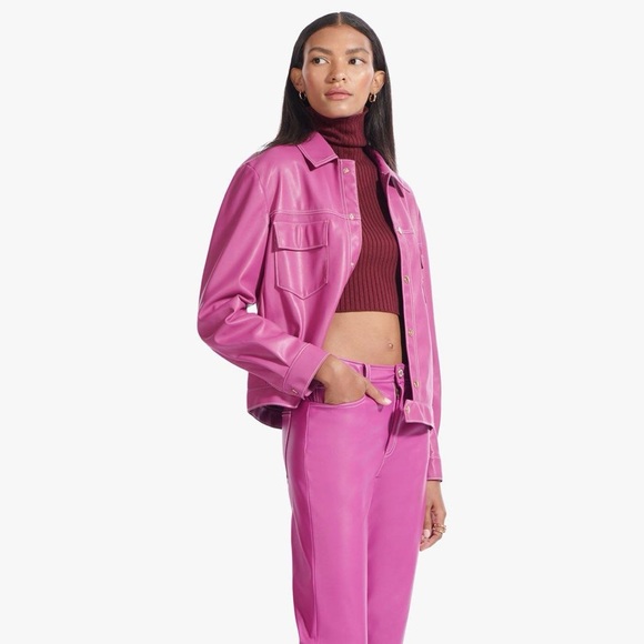 STAUD RYAN JACKET FUCHSIA VEGAN LEATHER - Picture 7 of 9